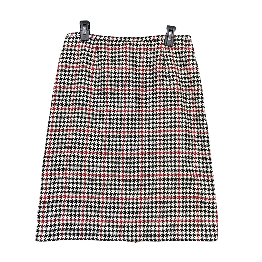 Evan Picone Women's Wool Blend Houndstooth Plaid Pencil Skirt Black Red Size 10